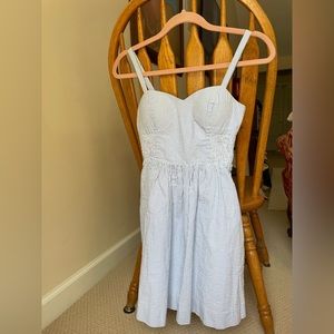 Lily Pulitzer blue and white seersucker sweetheart neckline padded mini dress!